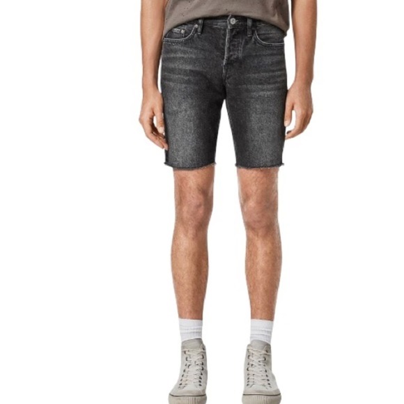 All Saints Men Switch Black Denim Shorts Button Fly Frayed Hem Multiple Size NWT - Picture 6 of 6